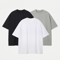 Kaos Oblong Oversize 230gsm 100% Katun Berat, Polos, Model Drop Shoulder, Kerah O, untuk Pria dengan Logo Custom