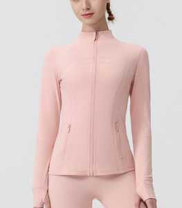 Giacca da palestra da donna con cerniera dorata, colletto alto senza cuciture, tinta unita, ad asciugatura rapida, a maniche lunghe, per corsa e yoga - Spedizione da magazzino USA - Product Image 3