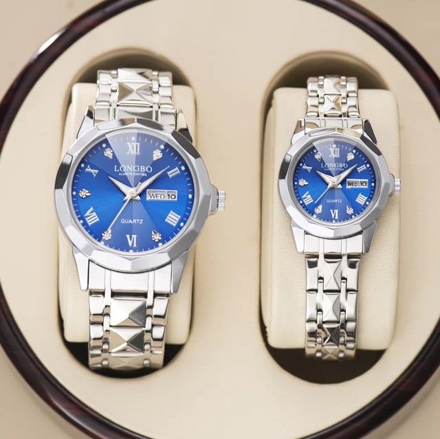 LONGBO 80512 Couple Fashion High Quality Wrist Watch Stainless Steel Band Material Japan Quartz Movement Glass Calendar Watches