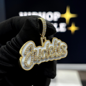 <b>Custom</b> Hip Hop Enamel <b>Name</b> Charm Pendant with Moissanite Gold Finish White Enamel Iced Out Silver Letter <b>Necklace</b> Unisex - Product Image 2