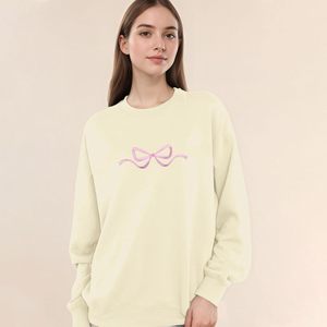 เสื้อสเวตเชิ้ตสีชมพูประดับโบว์สไตล์พรีปปี้ แขนยาว ปักลาย น่ารัก สวยหวาน เสื้อถักไหมพรม - Product Image 3