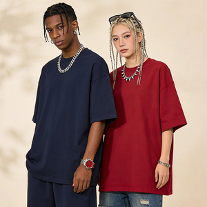 Camiseta de Verano de Manga Corta, 260 g/m², 100% Algodón Tejido, Corte Holgado, Hombros Caídos, Talla Grande, Estilo Urbano - Product Image 1