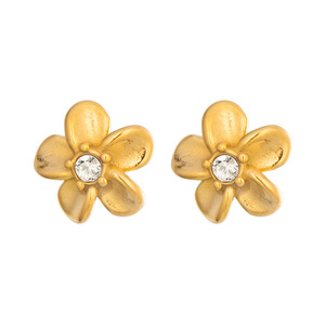 Boucles d'oreilles clous fleur en zircone cubique, acier inoxydable plaqué or 18 carats PVD pour femme, luxe, fraîcheur, douceur, chic, tendance, usage quotidien - Product Image 6