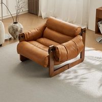 Fauteuil inclinable vintage en cuir huilé et éponge, style rétro en bois massif, fauteuil d'appoint de luxe pour hôtel et villa