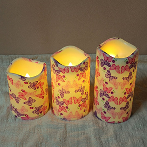 Fiori rosa e farfalle stampa LED smerlato pilastro a forma di bordo candela 3 pz fiamma tremolante Eco decorazione luce OEM ODM fabbrica - Product Image 2
