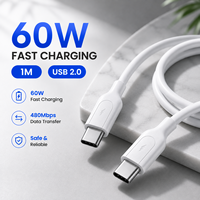 Kabel USB C ke USB C Grosir 60W 1.0m PD Pengisian Cepat 3A USB 2.0 Kabel Data Tipe C Berbahan Nilon Kepang Pemasok OEM ODM