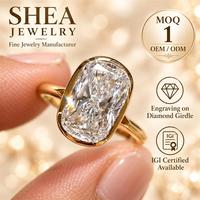 Bague de fiançailles solitaire personnalisée en or jaune massif 10K/14K/18K avec diamant de laboratoire taille coussin de 0,5 à 3 carats, certifié IGI VS VVS