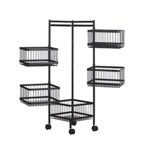 2026年ベストセール多機能5段フロアトロリー360度回転キッチンフルーツ収納ラック棚 - Product Image 1