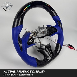 Volant de direction en cuir perforé bleu personnalisé pour voiture de sport, avec LED et <span class=keywords><strong>fibre</strong></span> de carbone, garantie 5 ans pour Infiniti - Product Image 5