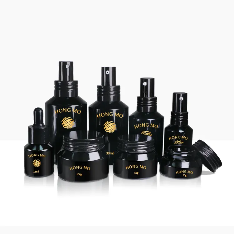 Set di imballaggi in vetro cosmetico nero flacone di Toner 20 30 40 50 60 100 120 Ml Set di flaconi per la cura della pelle con pompa per lozione viola