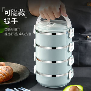 Stainless Steel Lunch <b>Box</b> Multi Layer Insulated For Adults Office Use Large Capacity Cylinder Shape <b>Plastic</b> Lid - Product Image 4