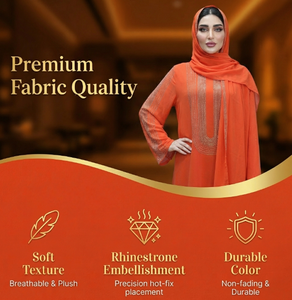 Coral Islamic Dress with Hijab Set for Festive Women Boutique Custom - Product Image 3