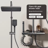 Ensemble complet de douche gris avec boutons piano et éclairage d'ambiance, affichage numérique, système de douche, robinets de pluie et pommeau de douche