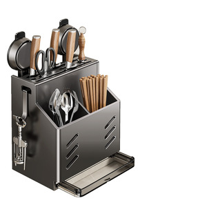 Wall Mounted Knife Rack With Chopstick Holder Punch Free Storage Organizer For Kitchen Rectangle Shape Powder Coated Finish - Product Image 4