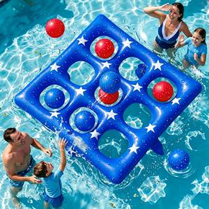Juego de Lanzamiento de Pelotas Inflable de PVC con Diseño de Estrella Azul, 9 Agujeros, para Niños, con Pelotas Rojas y Azules - Product Image 1