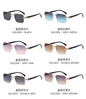 Lunettes de soleil carrées en métal sans monture, verres renforcés, charnière de précision, protection UV400, pour la ville, les trajets quotidiens, les affaires et les photos de rue