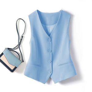 Gilet da Donna Senza Maniche Blu alla Moda 2026, Vestibilità Slim, Gilet Multicolore per Stratificazione - Product Image 6