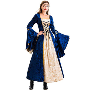 Vestido Largo Medieval Retro Europeo para Mujer, de Terciopelo, con Cuello Cuadrado, Corte en A, Cintura Ajustable, Color en Contraste, para Baile de Graduación - Product Image 3
