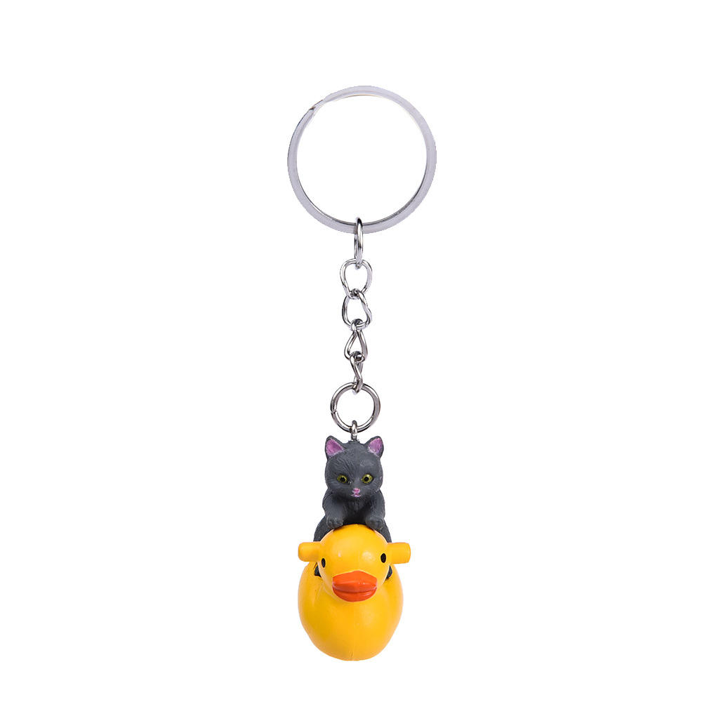 Yellow duck + gray cat keychain