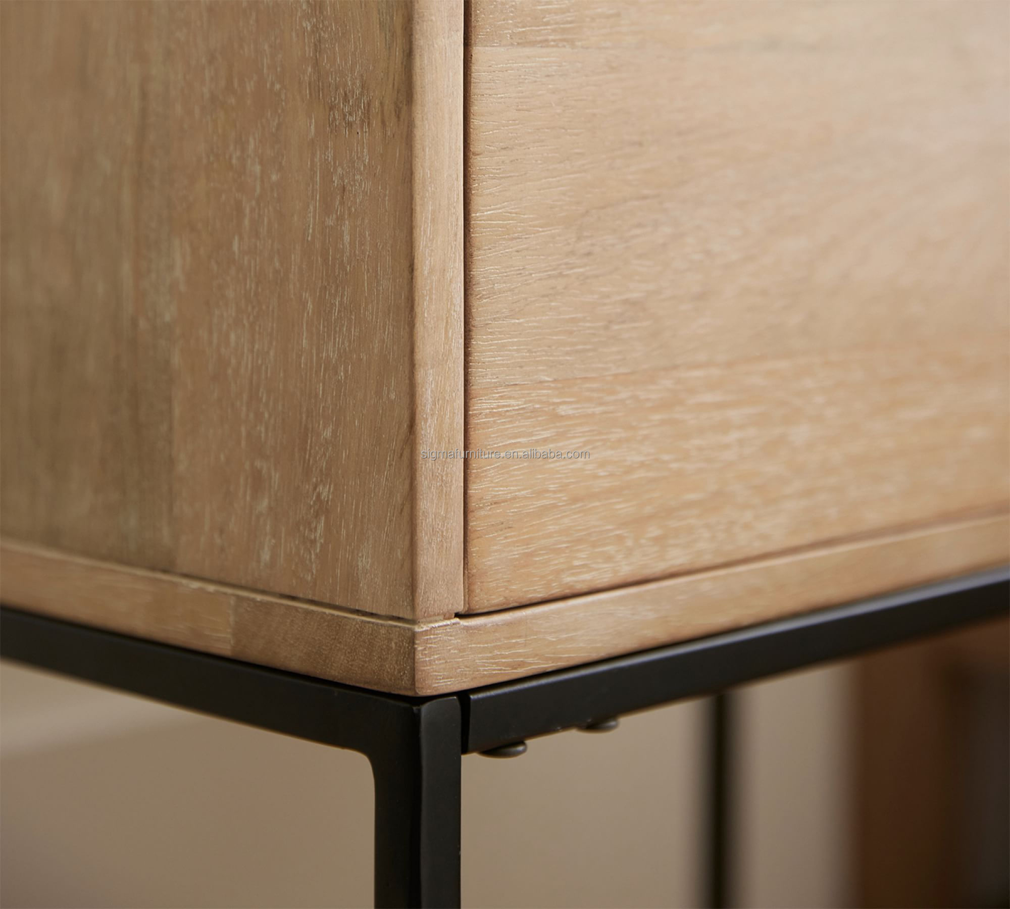 Hot sale modern wood nightstand with metal leg simple style nordic farmhouse customize