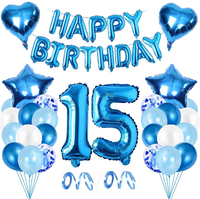 Bleu 15-18 ans garçon anniversaire Fiesta fête décoration fournitures ensemble 15 numéro feuille ballon anniversaire confettis ballons latex bouquet