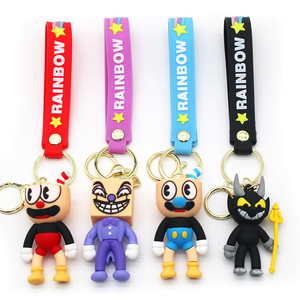 Nouveaux porte-clés 3D <span class=keywords><strong>Cuphead</strong></span> en caoutchouc, 4 styles, personnages de dessins animés avec <span class=keywords><strong>Mugman</strong></span>, King et Chalice, imprimés UV, écologiques et durables - Product Image 1