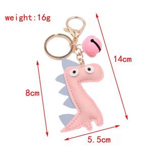 Creative Dinosaur PU Leather Keychain Cute Bag Pendant Bell Charm Car <b>Key</b> <b>Ring</b> Cross Border Gift - Product Image 5