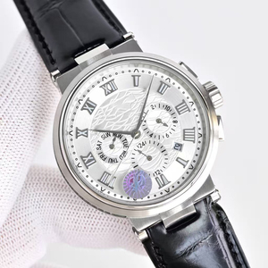 Relojes Mecánicos de Lujo para Hombre, con Cronógrafo, Visualización de Fecha y Día, Cristal de Zafiro, Caja Plateada, Esfera Blanca con Diseño de Olas - Product Image 1