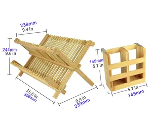 Новое поступление 2 уровня бамбука складной пластины сушилка для посуды с Посуда Столовые приборы-держатель с креплением
