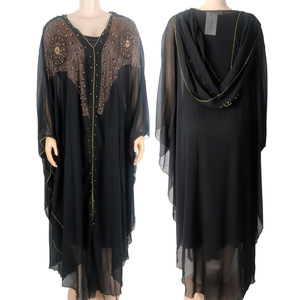 CCY fábrica musulmán Abayas cuentas de diamantes de imitación mujeres africanas vestidos de gasa con capucha Abaya con diamante - Product Image 3