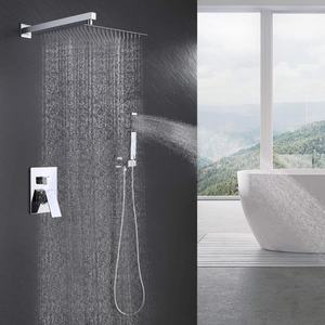 Système de douche encastré thermostatique moderne en acier inoxydable et laiton 30x30cm avec jet de pluie et jet direct, mitigeur de douche - Product Image 3