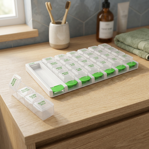 Pastillero de Viaje JUXINDA YH-288 de Plástico de Colores con Serigrafía, Portátil, Desmontable, de Doble Fila, para la Mañana y la Noche - Product Image 4