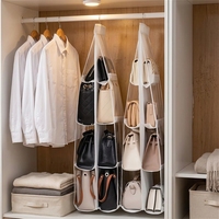 Modern Wall Mounted Leather Multi-Layer Dustproof Bag Storage Hanging Rack Organizer for Living Room