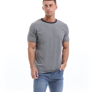 Camisetas de Hombre con Cuello Redondo y Logotipo Personalizado, Estilo Urbano, Rayadas, de Alta Calidad, Corte Regular, Tejido de Algodón Suave, Transpirable y de Secado Rápido - Product Image 5