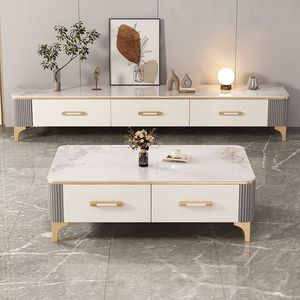 Tavolino da Caffè e Mobile TV <span class=keywords><strong>in</strong></span> Legno Massello con Piano <span class=keywords><strong>in</strong></span> Vetro Temperato - Design Moderno Minimalista di Lusso Leggero <span class=keywords><strong>per</strong></span> Piccoli Spazi - Product Image 2