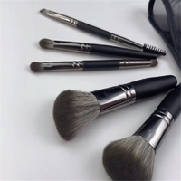 Pinceaux de maquillage de voyage écologiques, 5 pièces, manche en bois, poils végétaliens, kit compact pour les voyages en avion