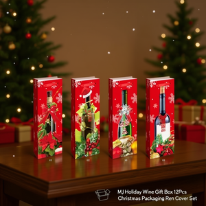 Mnj Holiday Wine Gift Box 12Pcs Christmas Packaging Red Snowflake Design Bottle Cover Set - Product Image 3