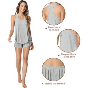 Conjunto de Pijama Personalizado para Mujer de Viscosa de Bambú, Camiseta sin Mangas con Espalda Cruzada y Pantalones Cortos Divididos, Ropa de Dormir Transpirable y Refrescante - Product Image 4