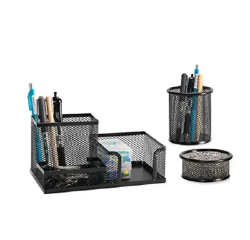 Mesh Wire Desk Organizer Set Material de escritório Caddy Desk Acessórios Set tem Desk Organizers Pen Holder Organizer