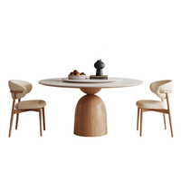 Runder Tisch Cream Style Haushalt mit Plattenspieler Italienischer minimalisti scher Designer Massivholz Light Rock Plate Esstisch