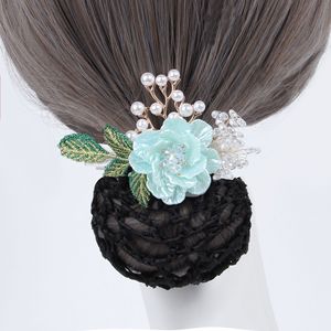HZM-61214 <span class=keywords><strong>Filet</strong></span> à <span class=keywords><strong>cheveux</strong></span> pour femmes, couvre-chignon en maille tricotée, <span class=keywords><strong>filet</strong></span> à <span class=keywords><strong>cheveux</strong></span> noir pour filles, épingles à <span class=keywords><strong>cheveux</strong></span> en perles de fleurs, coiffure rétro - Product Image 2