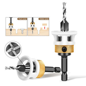 Mata bor Countersink 1/4 "Hex Shank 4 fluent Carbide berujung kayu bor Countersink dengan kedalaman gesekan rendah yang dapat disesuaikan - Product Image 1