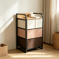 Commode à 4 tiroirs personnalisée de style nordique, en tissu non tissé, avec dessus en bois et structure métallique, pour le rangement dans le salon