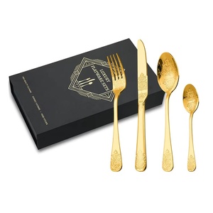 Ensemble <span class=keywords><strong>de</strong></span> couverts <span class=keywords><strong>de</strong></span> luxe Royal 24 pièces en acier inoxydable 410, couverts vintage dorés pour mariage avec boîte - Product Image 1