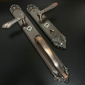 Poignée de porte de sécurité moderne en laiton massif, motif grande fleur gris antique, avec double ressort de tension, pour cour et villa - Product Image 2