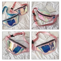 Vente en gros de sac banane holographique laser pour femmes sac de taille transparent en PVC avec fermeture à glissière sac banane réfléchissant