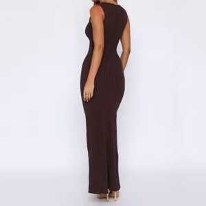 Vestido Maxi de Lino 100% sin Mangas con Acanalado y Aberturas, Estilo Bohemio Casual de Verano para Mujer, Elegante, de Color Liso con Retazos - Product Image 4