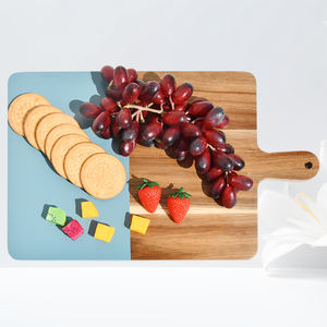 Tabla de cortar de madera de acacia Natural de dos tonos de buena calidad, Juego de 3 bloques de cortar con mango para cocina, frutas, carne - Product Image 5