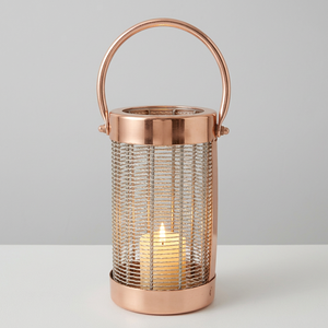 Lanterne en métal finition cuivre avec design en treillis métallique et poignée, porte-bougie décoratif pour extérieur, jardin, patio, décoration intérieure - Product Image 1