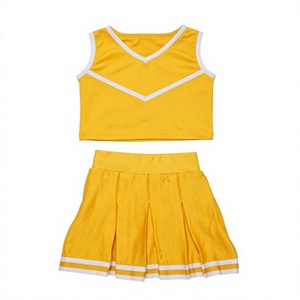 Uniforme de Animadoras Sublimado Personalizado en Amarillo y Blanco, Top Corto sin Mangas, Falda Plisada, Ropa Deportiva para Equipos, Prendas OEM - Product Image 1